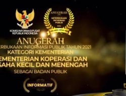 KemenKopUKM Raih Anugerah KIP 2021 Klasifikasi Badan Publik Informatif