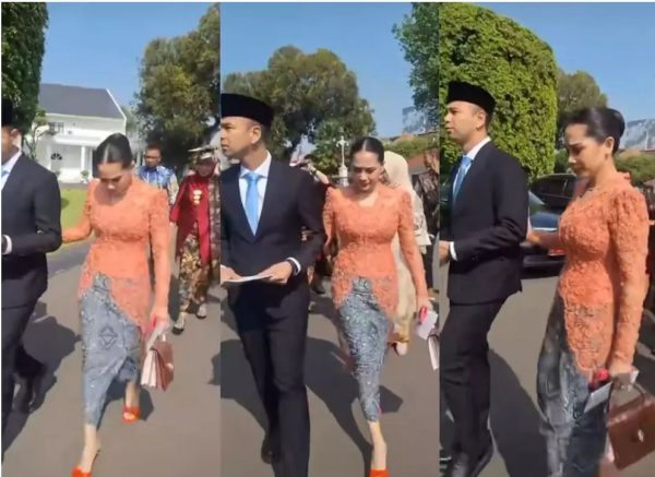 Penampilan Nagita Slavina mencuri perhatian saat mendampingi Raffi Ahmad di Istana Negara (Beritasatu.com/Istimewa)