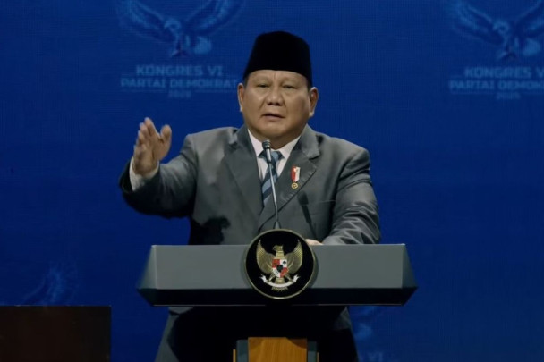 Presiden RI Prabowo Subianto menghadiri Kongres Partai Demokrat di Hotel Ritz Carlton, Jakarta, Selasa (25/2/2025).(Tangkapan layar Youtube Partai Demokrat)