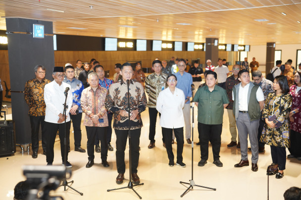 Jajaran Menteri Kabinet Merah Putih memastikan kesiapan arus mudik lebaran 2025 di Bandara Soekarno Hatta Tangerang, Banten, Sabtu (1/3/2025).
