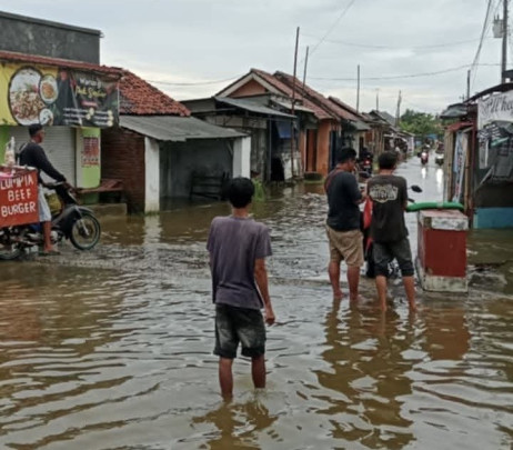 Banjir rob setinggi 30-50 cm telah membanjiri jalan utama dan permukiman warga di Kecamatan Losari, Kabupaten Brebes, Jawa Tengah, Lima desa pesisir terdampak, yaitu Prapag Lor, Prapag Kidul, Limbangan, Karangdempel, dan Kecipir. (Beritakota.id/Ismal)