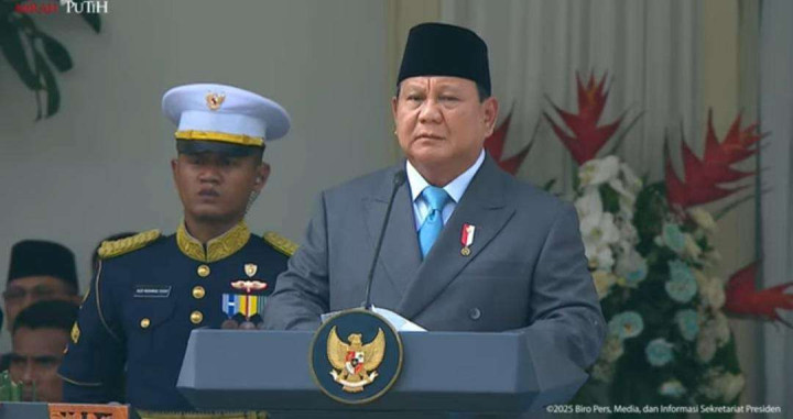 Presiden RI Prabowo Subianto memberikan pidato pada peringatan Hari Lahir Pancasila di Gedung Pancasila Kementerian Luar Negeri RI, Senin (2/6/2025) (Foto: Tangkapan Layar Youtube Sekretariat Presiden)