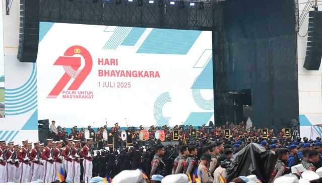 Peringatan HUT Bhayangkara ke-79 di Lapangan Silang Monas, Jakarta Pusat, Selasa (1/7/2025).