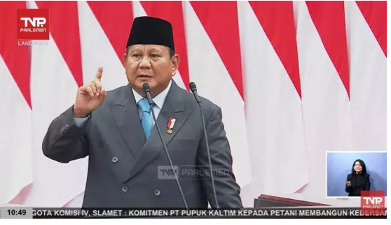 Presiden Prabowo Subianto menyampaikan pidato kenegaraan di DPR hari ini. (Tangkapan Layar TV Parlemen)
