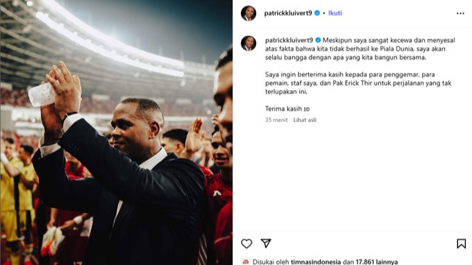 Unggahan Patrick Kluivert setelah resmi dipecat dari Timnas Indonesia Sumber : Akun Instagram resmi Patrick Kluivert @patrickkluivert9