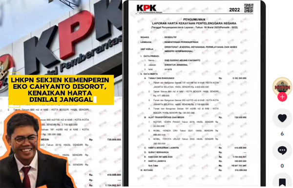 Viral di TikTok, LHKPN Sekjen Kemenperin Eko Cahyanto Disorot GMBI, Kenaikan Harta Dipertanyakan