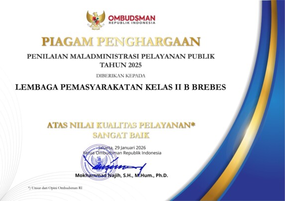 Lapas Brebes Raih Predikat Sangat Baik dari Ombudsman RI dalam Penilaian Pelayanan Publik 2025
