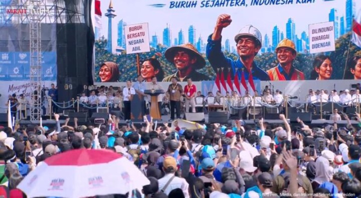 Peringatan May Day 2026 di Kawasan Monas, Jakpus. Foto: Youtube Setpres